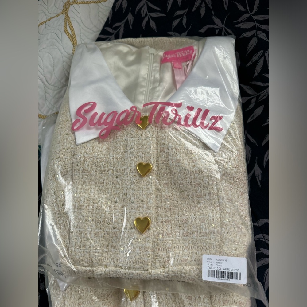 Sugar Thrillz Tweed Collar Dress White BNWT